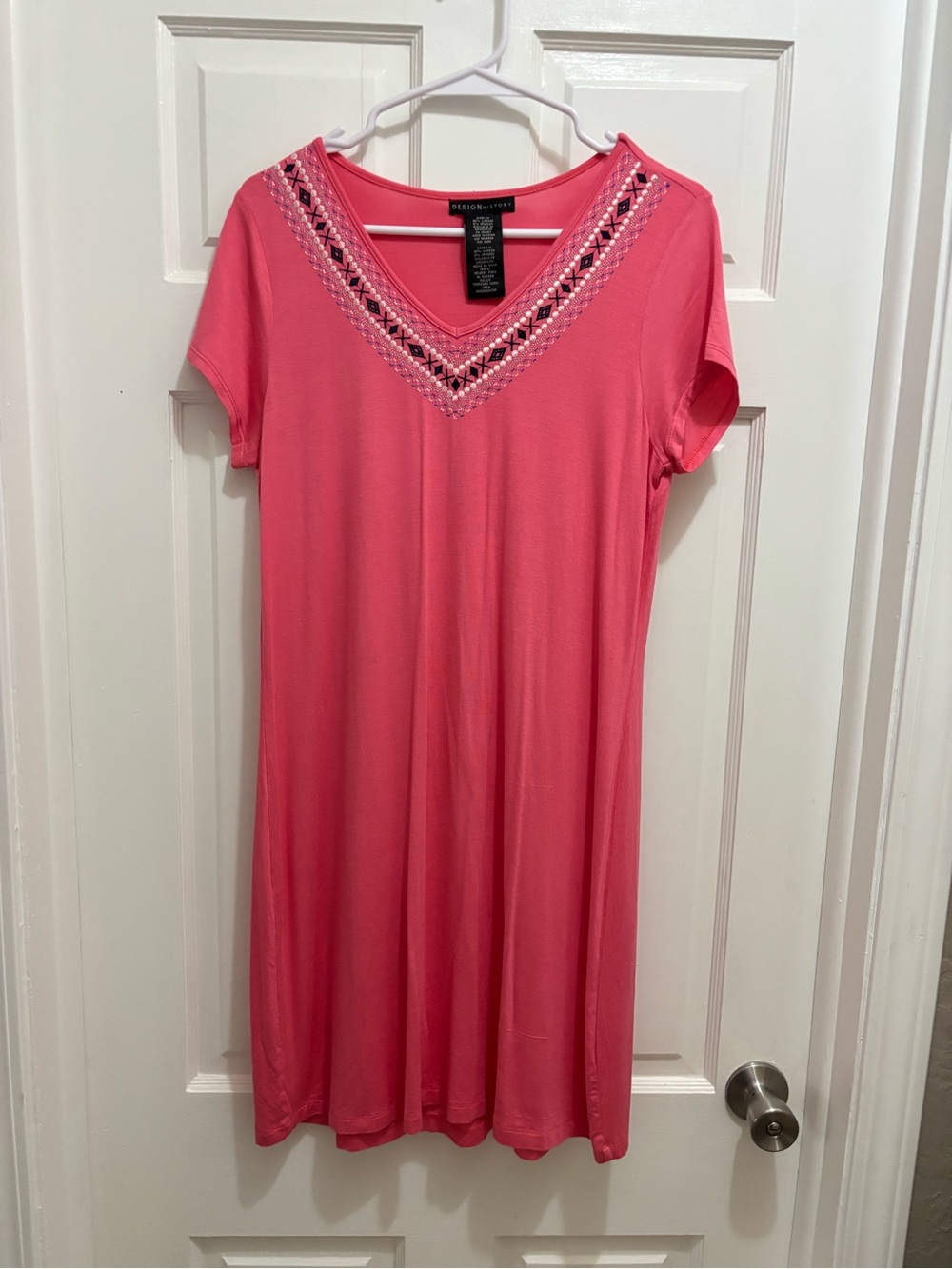Pink V-Neck Midi Dress with Embellished Trim